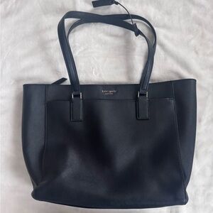 Kate Spade Black Leather Work Tote with Dual Straps and Zipper Divider